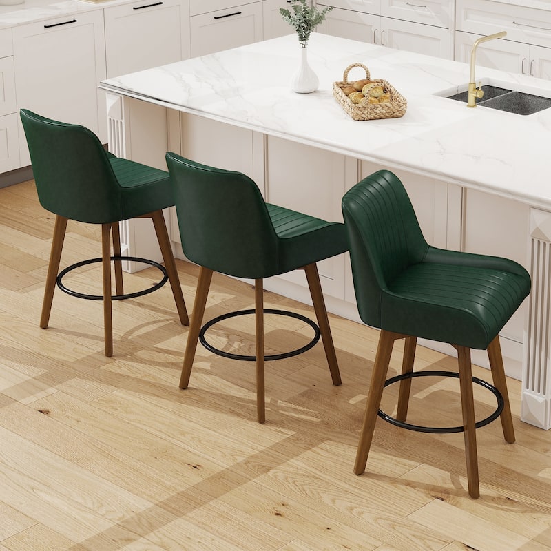 26" Faux Leather Upholstered Wood Swivel Counter Stool Set of 3 or 4 - 38.8"H x 20.5"W x 21.7"D