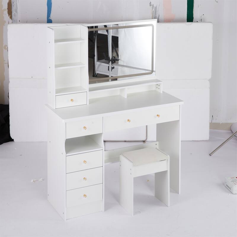 41" Large Left-Side Vanity Set with LED Mirror and Storage