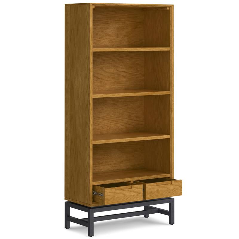 WYNDENHALL Devlin SOLID HARDWOOD and Metal 66x30 inch Rectangle Industrial Bookcase - 30"w x 14"d x 66" h