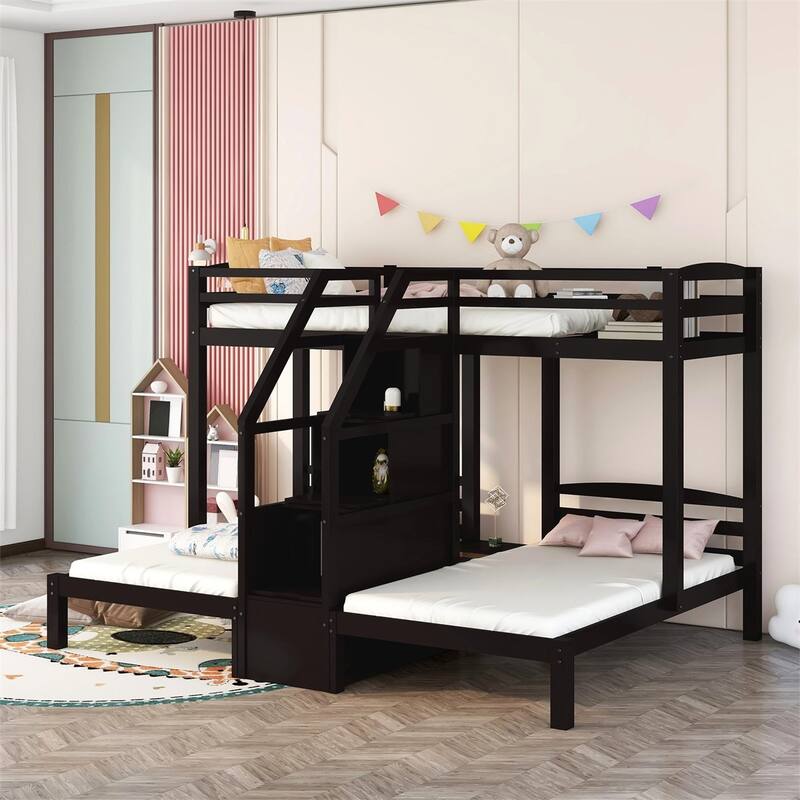 Merax Twin over Twin & Twin Bunk Bed with Built-in Staircase and Little Drawer