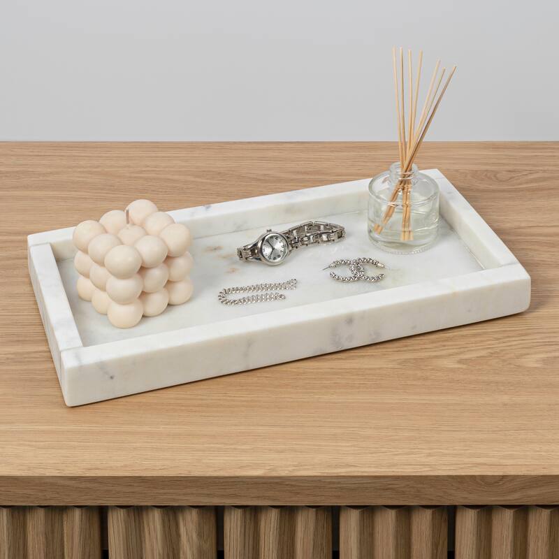 Luxe Stone Classic Minimalist Rectangular Marble Bathroom Countertop Tray