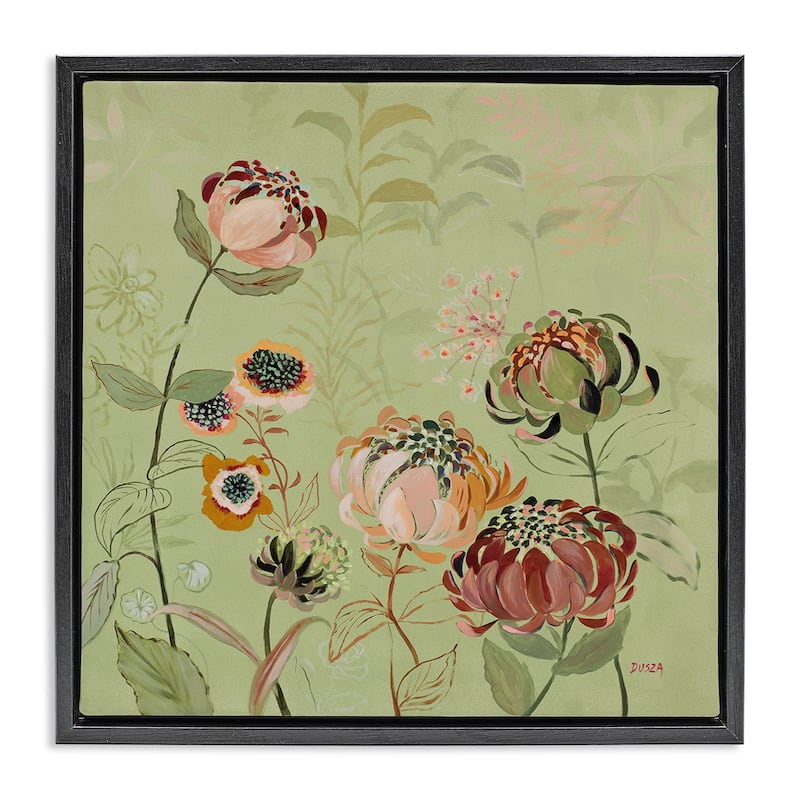 Stupell Curled Chrysanthemums on Green Framed Floater Canvas Wall Art Design By Dusza - 18 x 18 - Black