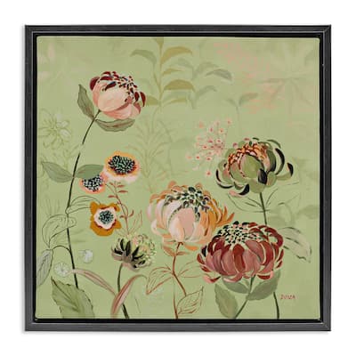 Stupell Curled Chrysanthemums on Green Framed Floater Canvas Wall Art Design By Dusza