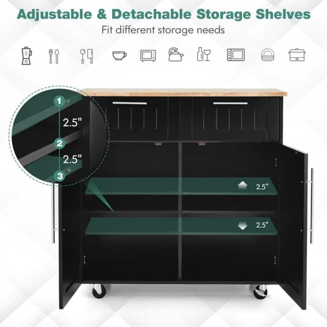 Heavy Duty Rolling Kitchen Cart - 37" x 18" x 37" (L x W x H)