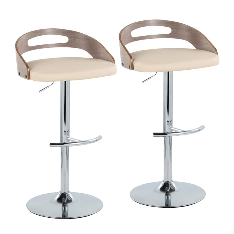 Cassis Adjustable Barstool - Set of 2 - Cream Faux Leather/Light Grey/Chrome Metal