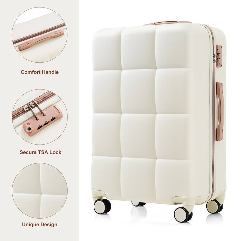 3-Piece, Modern Luggage Sets Hard Shell Luggage with Cup Holder and Spinner Wheels, for Boarding Travel, White