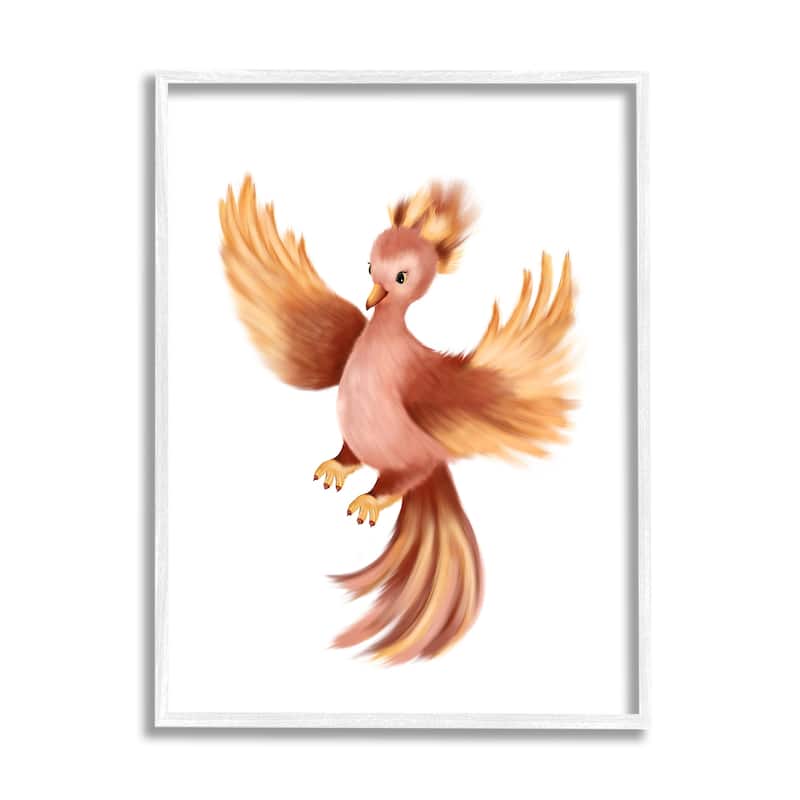 Stupell Flying Phoenix Bird Mythology Fantasy Creature Illustration Framed Wall Art, Design by Studio Q - Brown - 24 x 30 - White