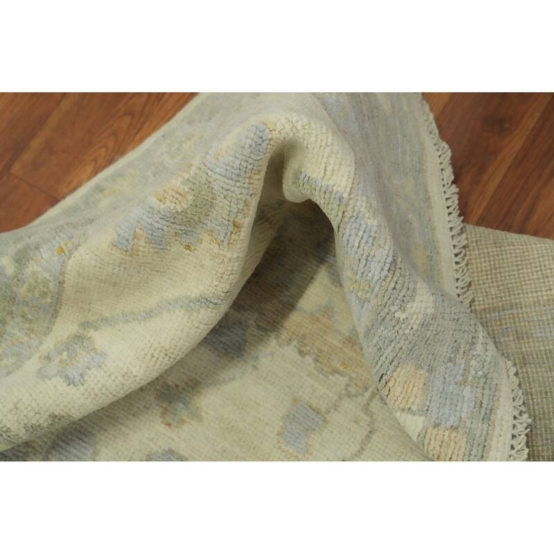 Earth Tone Wool Oushak Vegetable Dye Runner Rug, Floral Geometric Carpet - 13' 4'' X 2' 9''