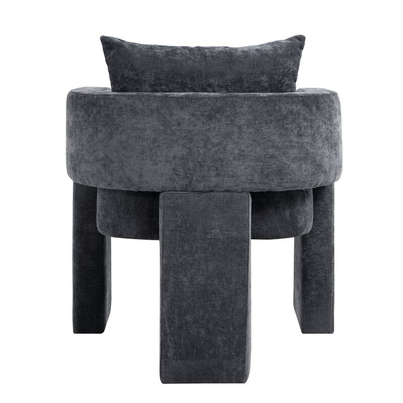 Modern 3-Leg Chenille Accent Chair with Ergonomic Arms & Removable Pillow, Plush Small Space Armchair for Living Room