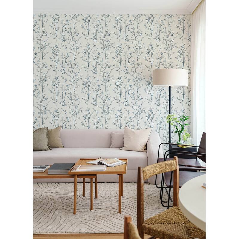 A-Street Prints Silverling Blue Budding Branches Wallpaper