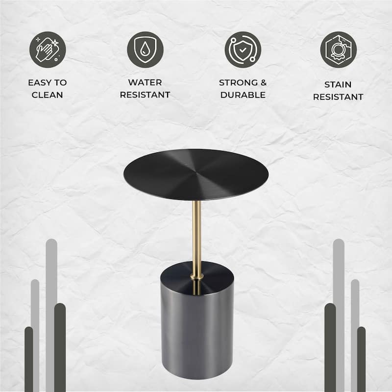 40-Inch Round Side Table in Stainless-Steel with Pedestal Base Accent End Table Malta Series