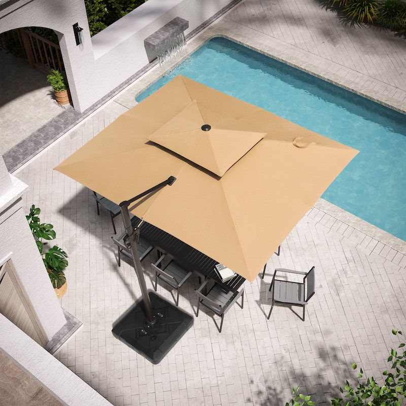 Pellebant 9X11FT Outdoor Patio Umbrella Cantilever Offset with Base - Tan
