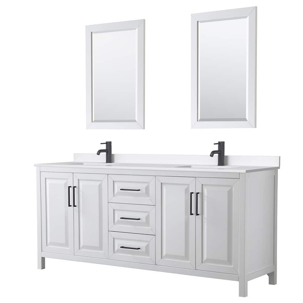Daria 80-inch Double Vanity, Single Hole Quartz Top, 24-inch Mirrors