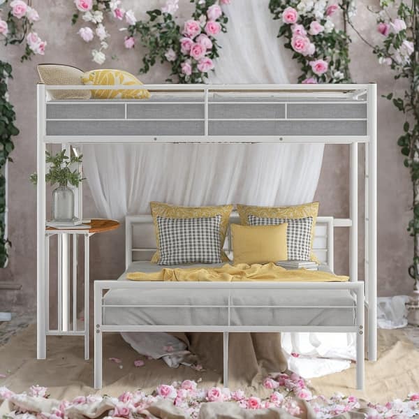 slide 2 of 20, Multifunction Twin Over Full Bunk Bed with Desk,Ladder and Quality Slats