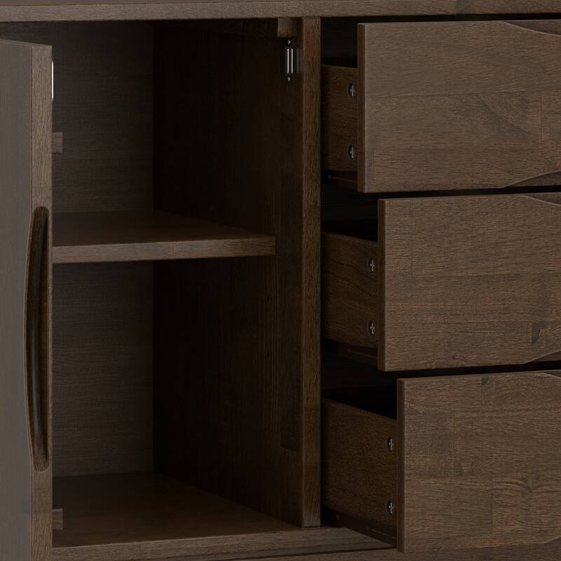 WYNDENHALL Pearson Solid Wood 42 inch Wide Mid Century Modern 3 Drawer Sideboard in Walnut Brown