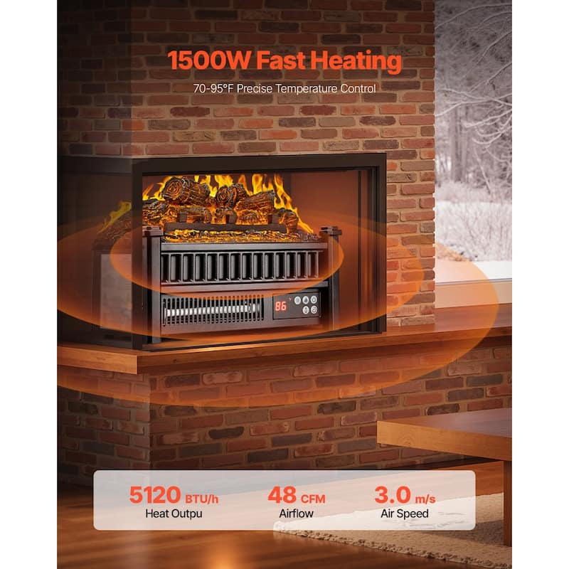 1500W Electric Log Heater with Timer and Remote Adjustable Brightness