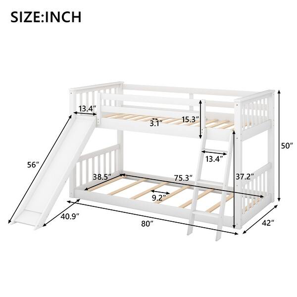dimension image slide 1 of 2, Twin Over Twin Bunk Kids Bed Frame with Convertible Slide and Ladder, White