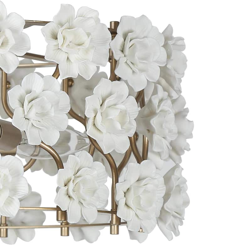 Veitchii Modern Farmhouse Drum Chandelier French Country 3-light Handmade Ceramic Flower - D16" x H 72"
