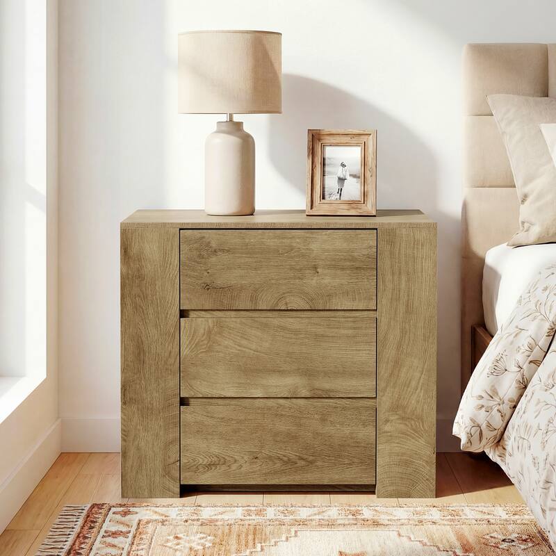 Oversized Nightstand with 3 Drawers, Farmhouse Night Stand