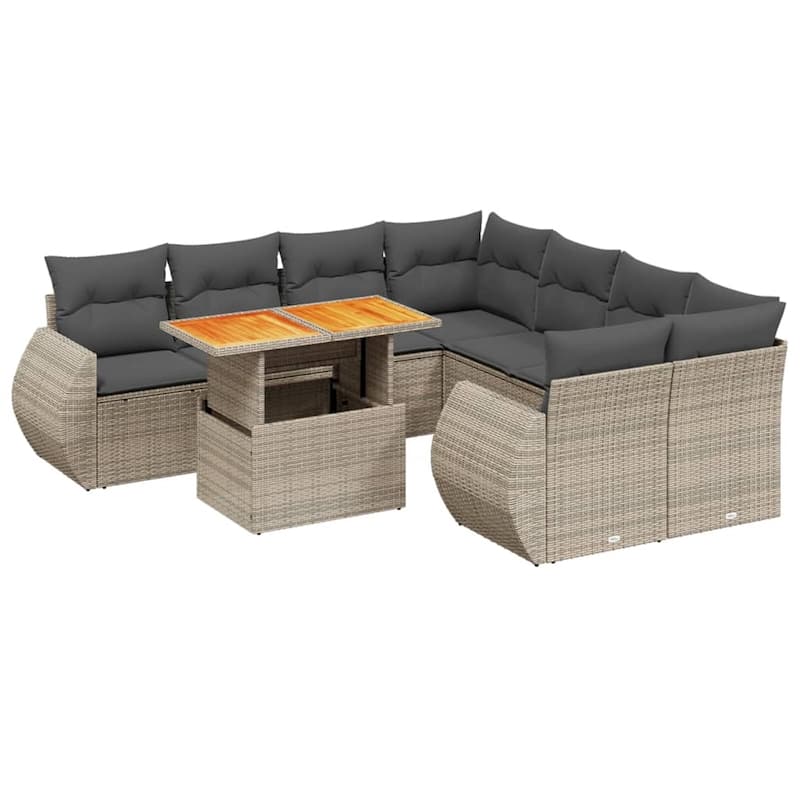 vidaXL Patio Sofa Set with Cushions Table and Lounge Sofas 9 Piece Poly Rattan - 21.7 x 39.4 x 28.7