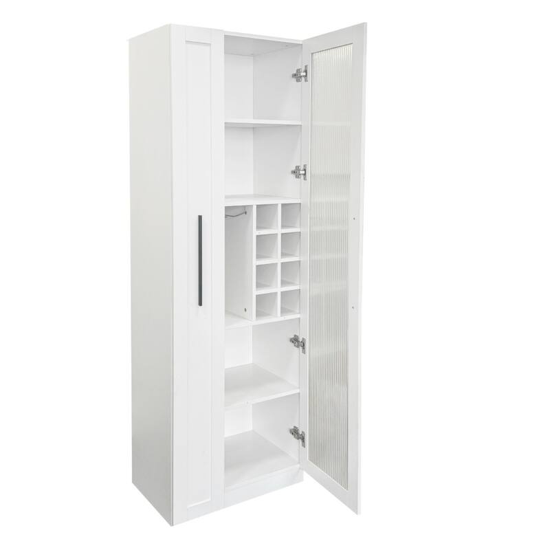 Farmhouse Storage Cabinet Pantry Organizers with Glass Door and Multi-tier Shelf