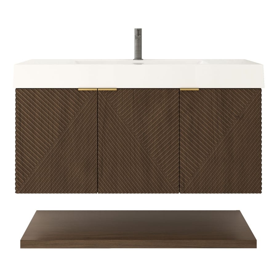 Modern 42" Floating Bathroom Vanity with Reinforced Acrylic Sink, Soft-Close Drawers and Right Side Storage (Stella Series) - 42