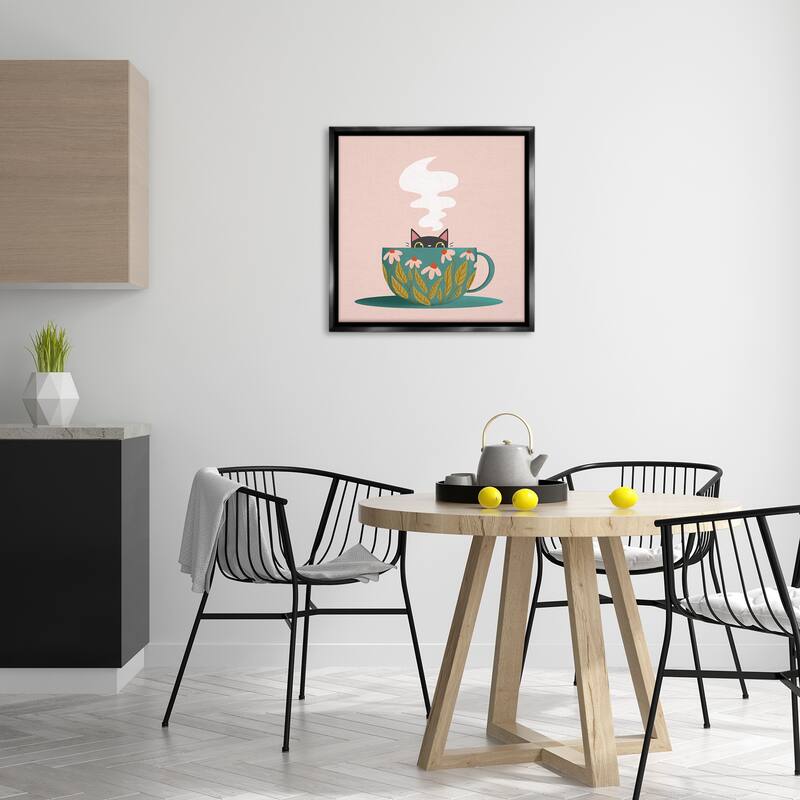 Stupell Cat Peeking Over Teacup Framed Floater Canvas Wall Art Design By Sarah Hickman