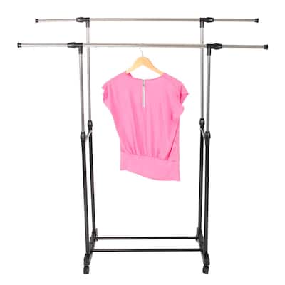 Single/Dual-bar Vertical & Horizontal Stretching Stand Clothes Rack with Shoe Shelf