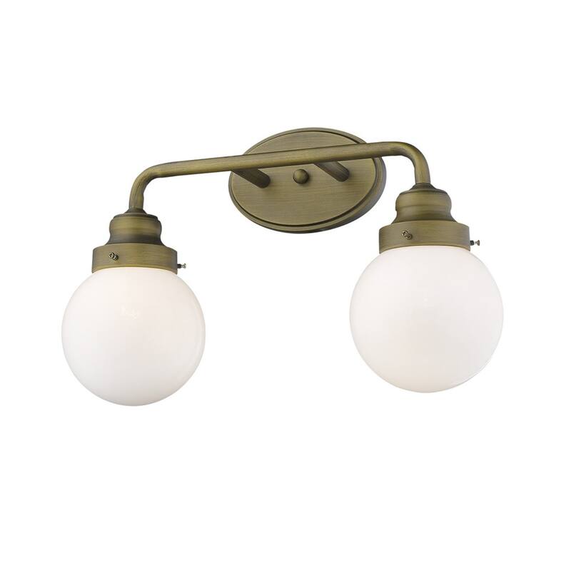 LED Compatible Gold Wall Sconce 2-Light Steel Fixture with White Clear Glass Shades and Damp Rated - 11.75" H x 18" W x 6.75" D