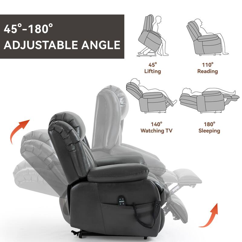 Faux Leather Power Lift Recliner with Massage & Lumbar Heating