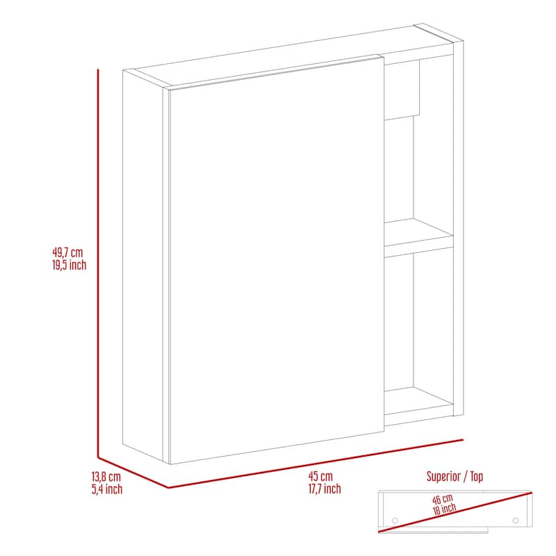 Medicine Cabinet with Mirror, 5 Internal Shelves, Single Door, 17.7-Inch Length x 19.5-Inch Height, Compact Storage