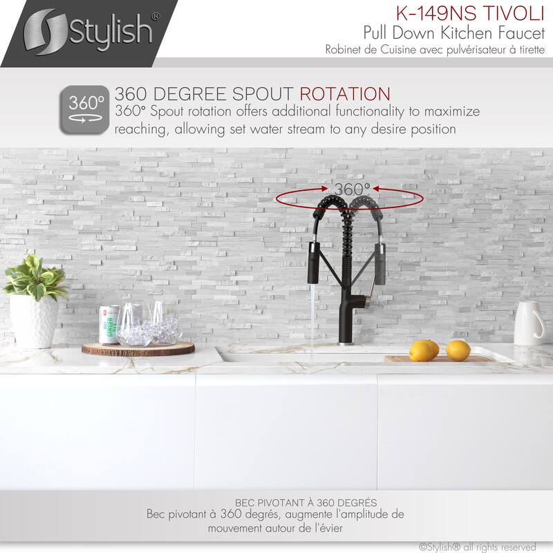 STYLISH Stainless Steel Single Handle Pull Down Sprayer Kitchen Faucet - Faucet Height: 16 3/4" | Spout Height: 7 1/2"