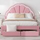 preview thumbnail 14 of 16, Chic Full Size LED Bed with Seashell Headboard and Dual Storage Drawers, White/Pink