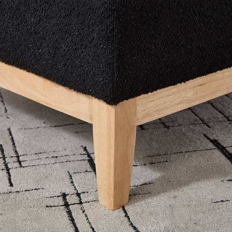 Upholstered Storage Ottoman with Reversible Lid, Square Storage Coffee Table with Rubberwood Legs, Boucle Footstool