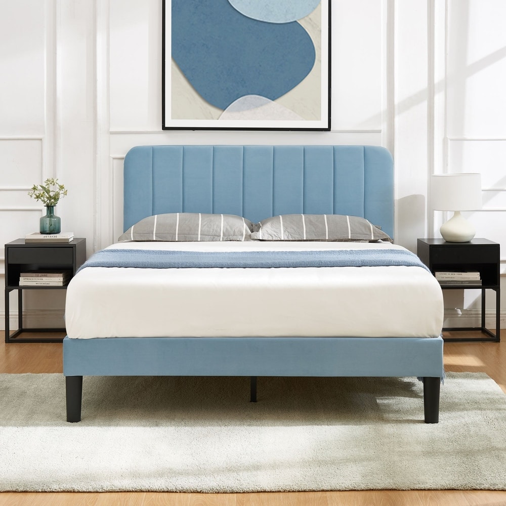 Javlergo Upholstered Bed Frames with Height-adjustable Headboard