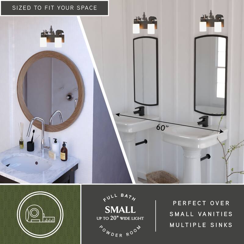 VAXCEL Acadia Bronze Rustic Wildlife Bathroom Vanity Lighting Wall Fixture with Nightlight, Frosted White Glass Shade