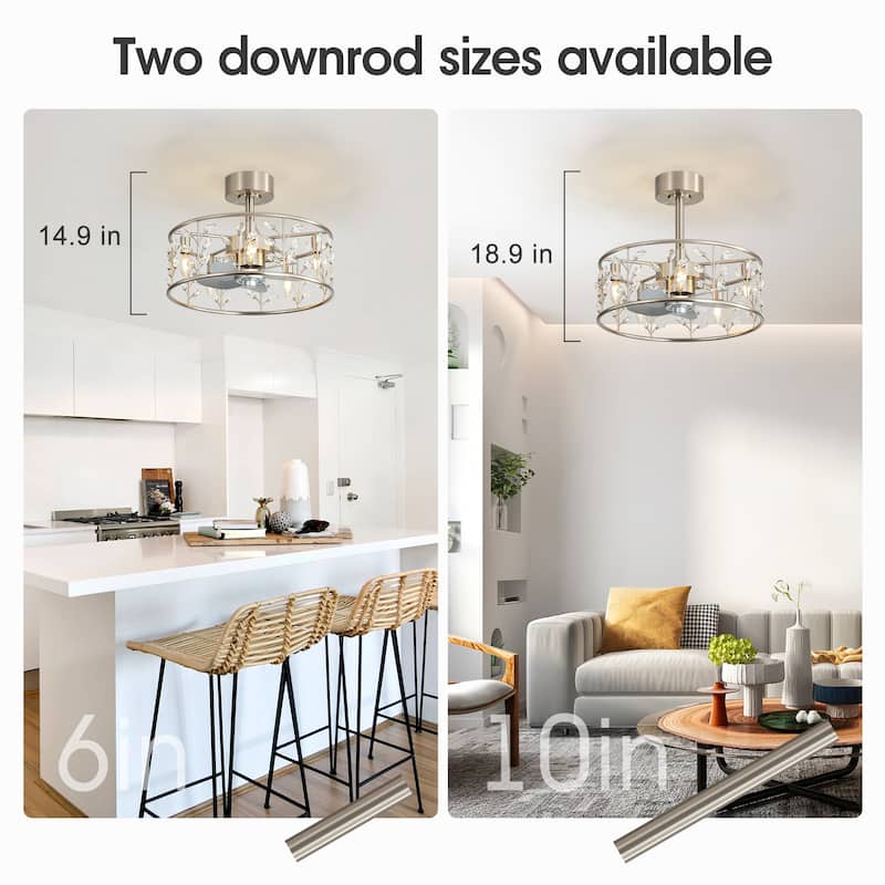 20" Glam Crystal Chandelier Caged Ceiling Fan with Light and Remote