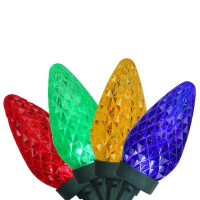 100ct Multi-Color LED Faceted C9 Christmas Lights, 66ft Green Wire