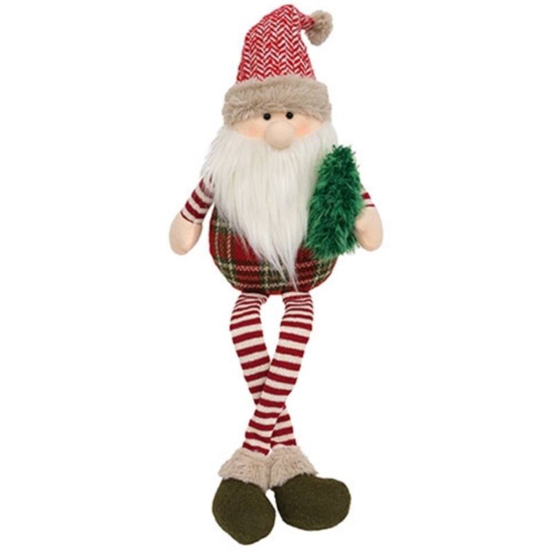 Santa Figurine with Tree Dangle Legs Christmas Decoration - 9" x 4" x 27" - Red-White-Green