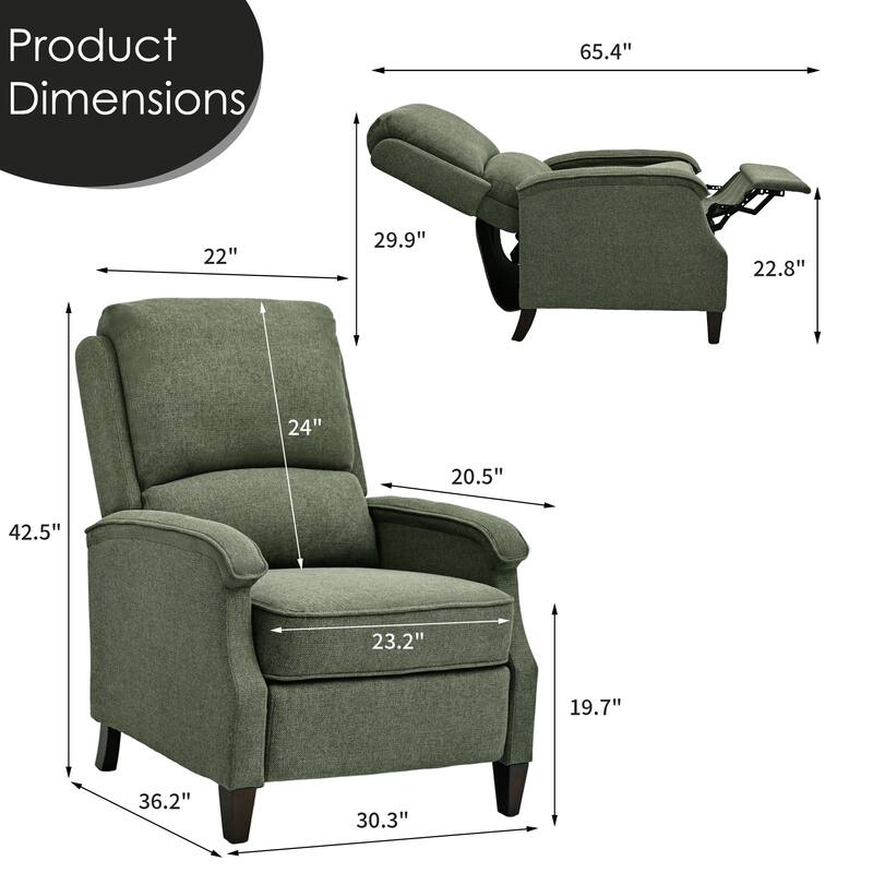 Push-Back Upholstered Recliner with Thickened Seat Cushion Backrest
