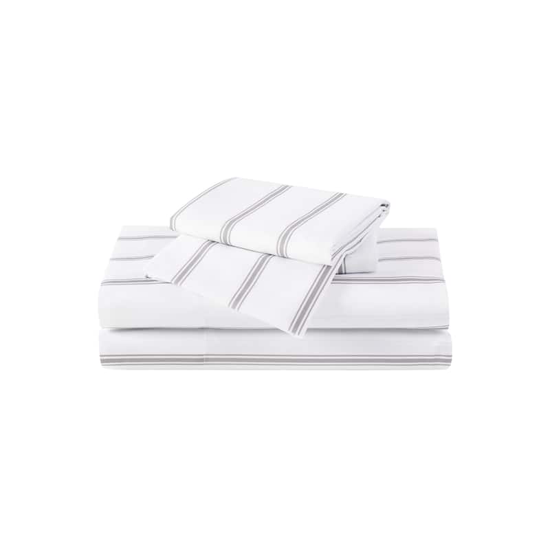 Truly Soft Ticking Stripe 4 Piece Sheet Set - White/Grey - Twin