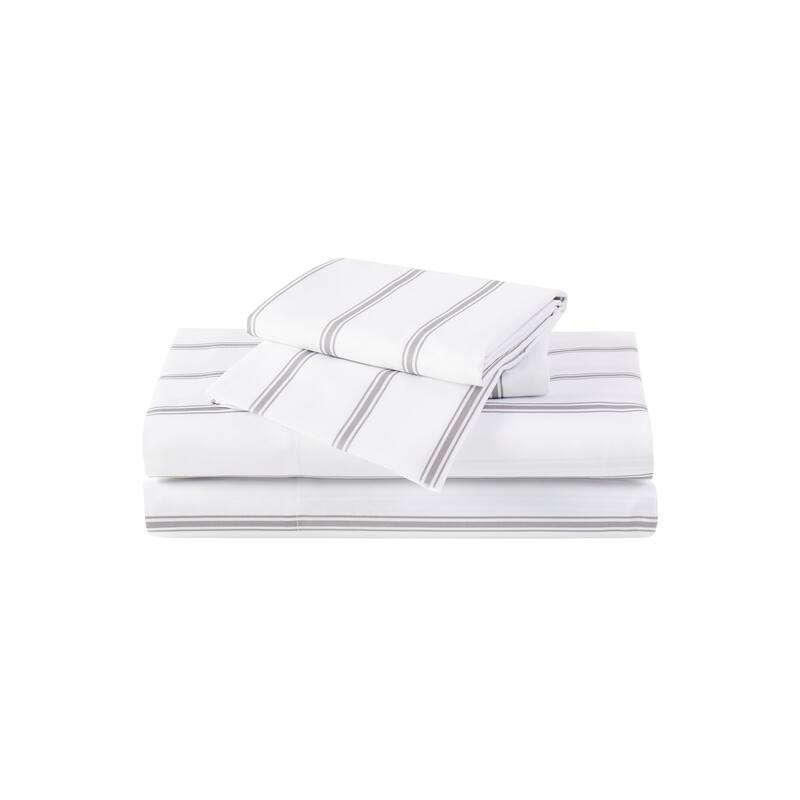 Truly Soft Ticking Stripe 4 Piece Sheet Set - White/Grey - King