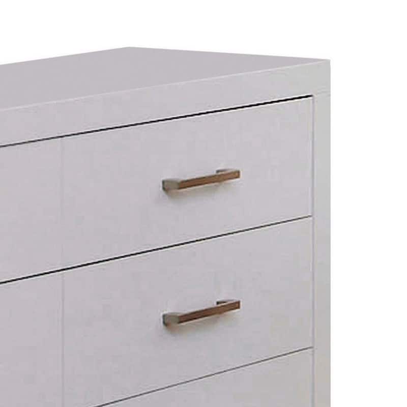 Bela 64 Inch Wide 6 Drawer Dresser, Felt Lined, Silver Handles, Crisp White