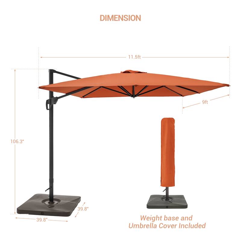 BONOSUKI Outdoor 11.5x9FT Cantilever Patio Umbrella 360 Rotation w/Base
