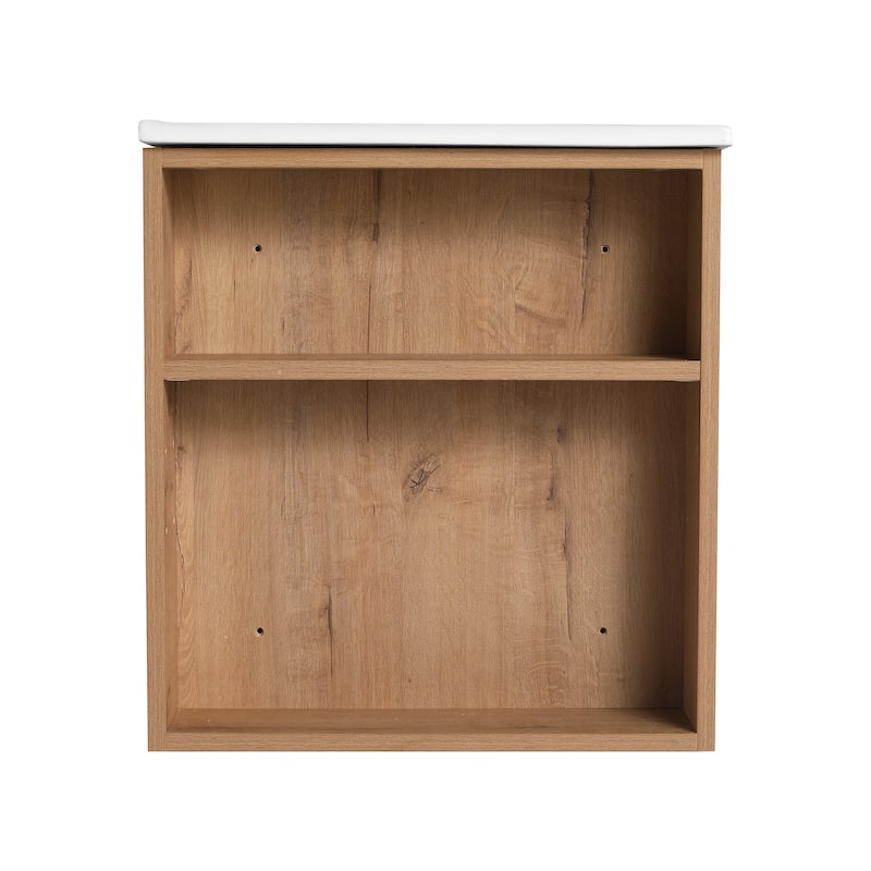 36 Inch Wall-Mounted Bathroom Vanity Base with Soft-Close Drawers, Adjustable Side Shelf and Angled Edge Handles