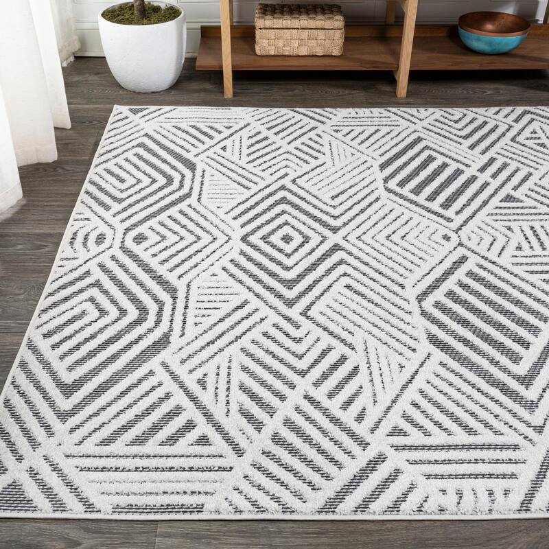 JONATHAN Y Aylan High-Low Pile Art Deco Geometric Indoor/Outdoor Area Rug