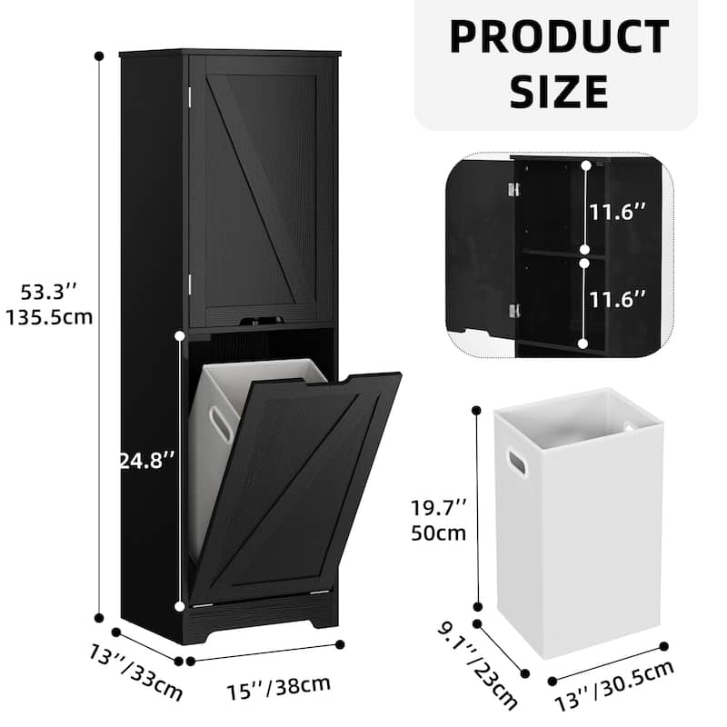 Moasis 53"H Tilt Out Laundry Hamper Bathroom Storage Cabinet with Adjustable Shelves and Basket
