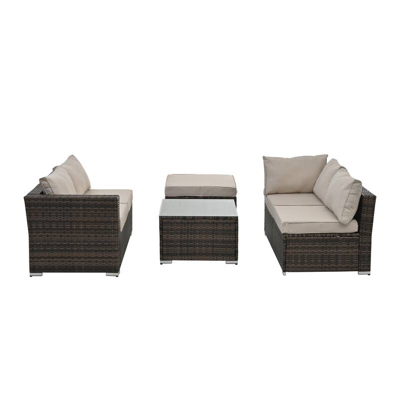 Seasonal PE Furniture, 4 piece Wicker set With Tempered Glass Coffee Table