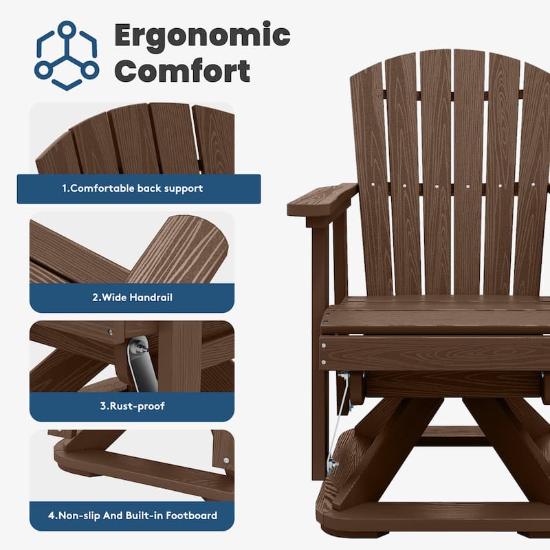 Set of 2 HDPE Adirondack Swivel Gliders, Outdoor Patio Chair Set