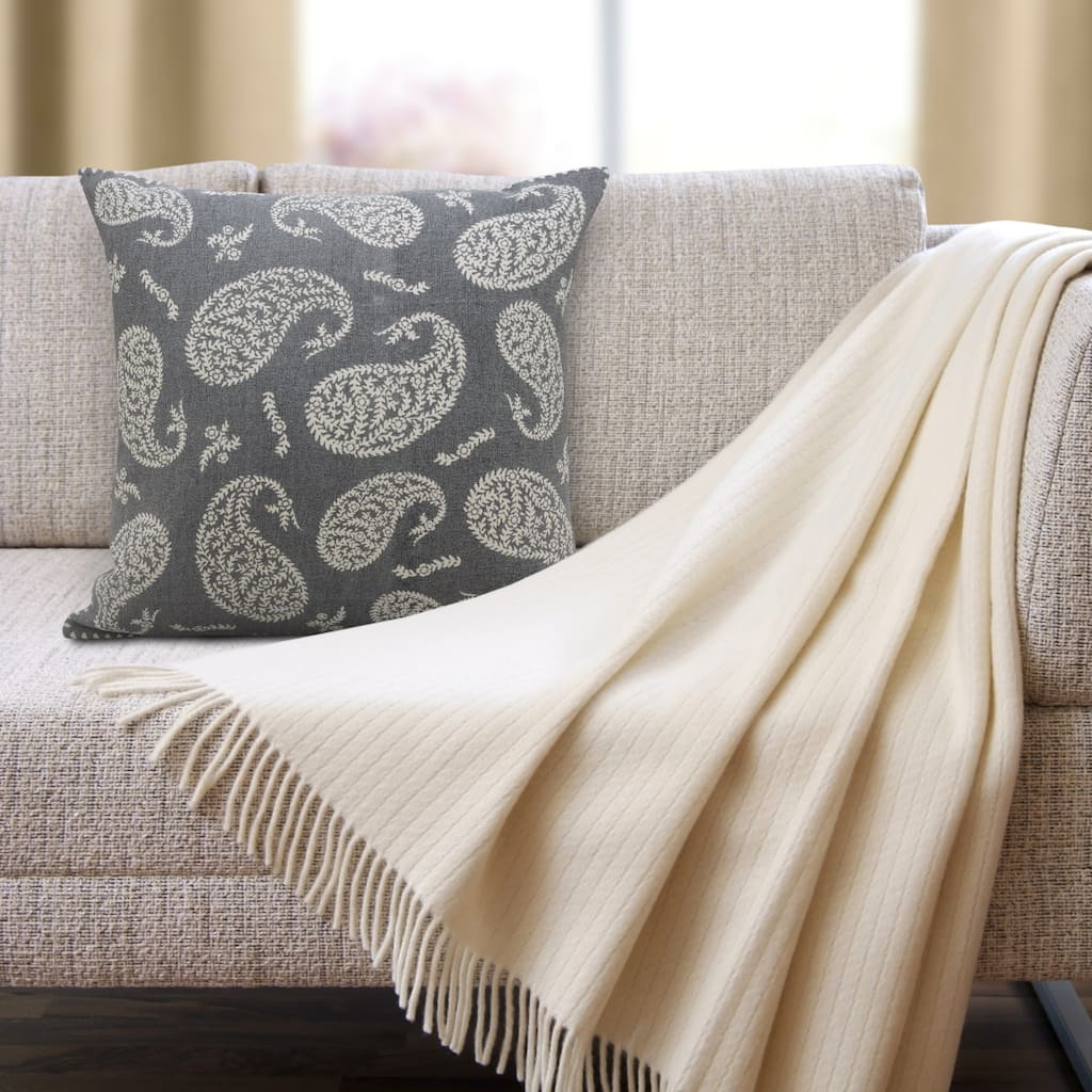 Handwoven Geometric Paisley Square Throw Pillow - 20" - Gray and White